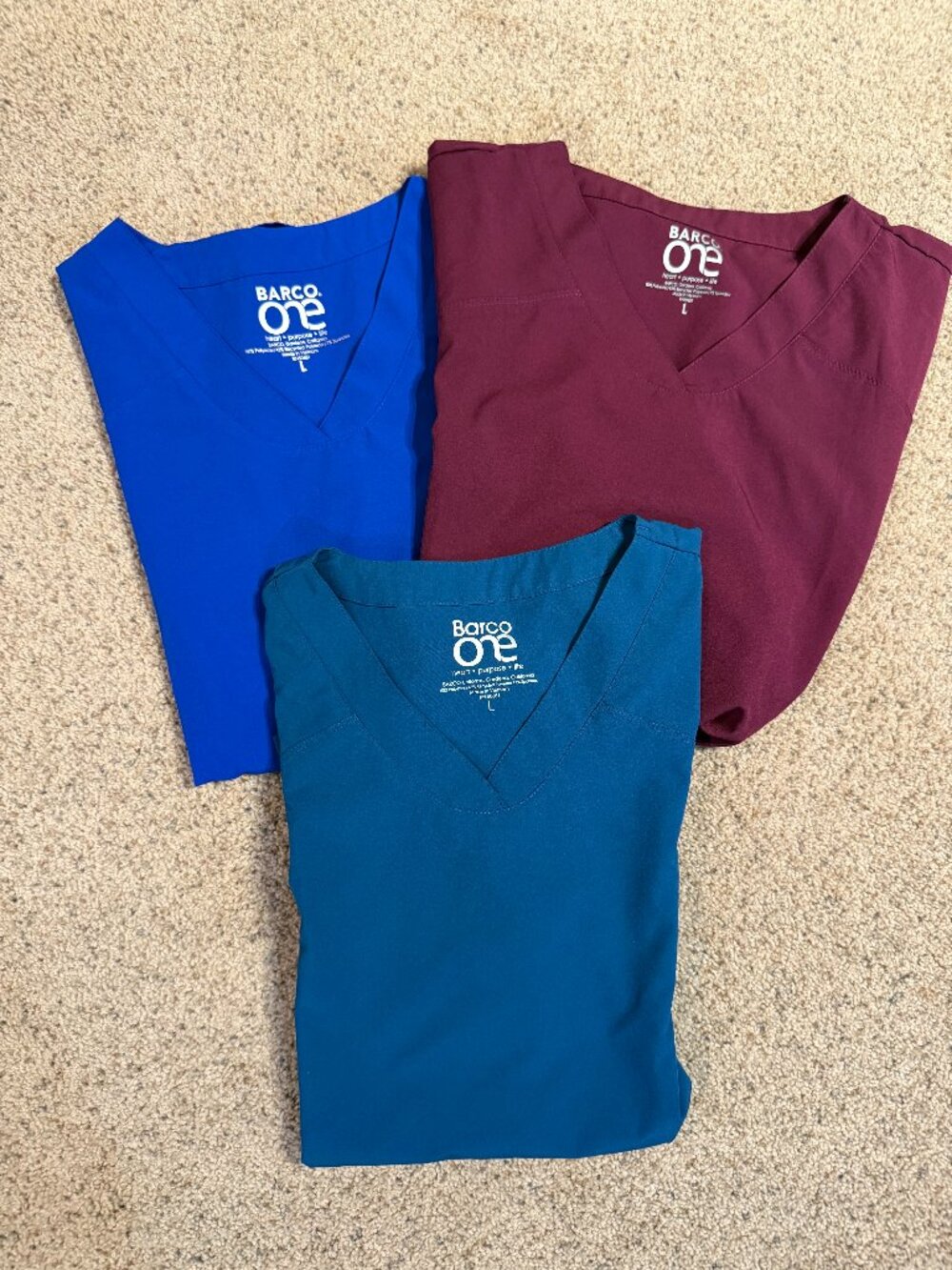 Set of Three: Lot of 3 Barco One Women's V-Neck Scrub Tops - Size L -Multi-Color
